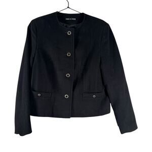 Avoca Women's Black Pure Wool Button Front Lined Pockets Blazer Jacket Size 12